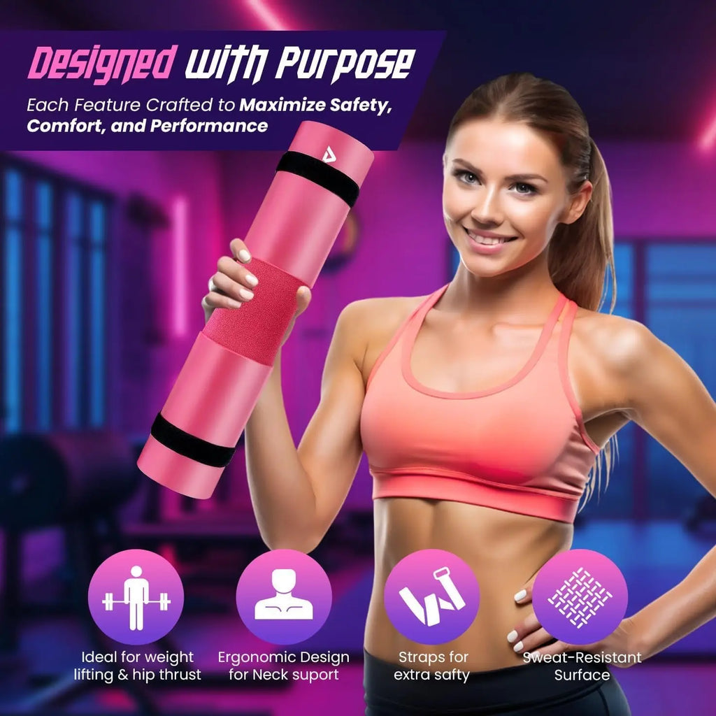 Barbell Pad for Squats & Thrusts 1.2 Extra-Thick High-Density Non-Slip & Support Cushion Fits Olympic & Standard Bars Quick On/Off Design + 2 Securing Straps