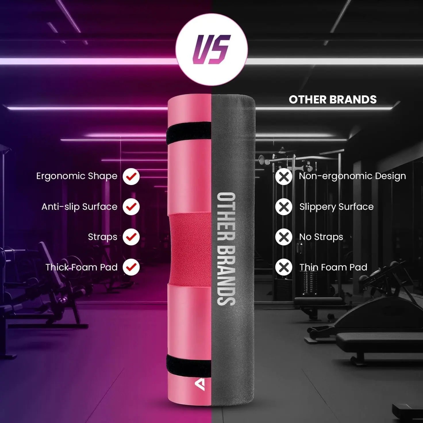 Barbell Pad for Squats & Thrusts 1.2 Extra-Thick High-Density Non-Slip & Support Cushion Fits Olympic & Standard Bars Quick On/Off Design + 2 Securing Straps