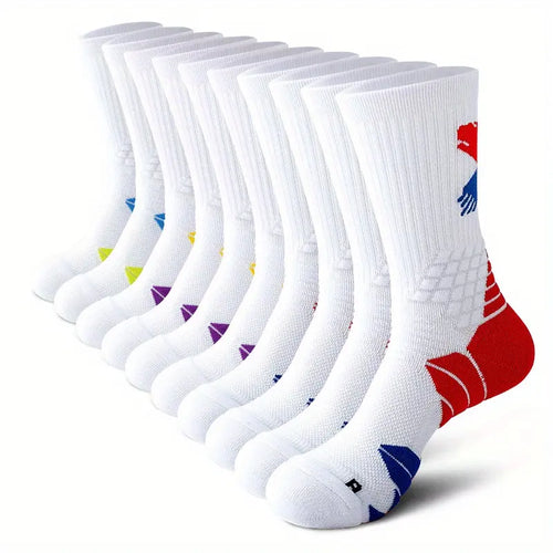 5 Pair Men'S Mid-Calf Sports Socks, Crew Socks for Basketball Training, Running, Cycling and Hiking, Arch Support, Absorb Moisture and Wick Sweat, Suitable for All Seasons, Injury-Preventing Socks Menswear Bowling