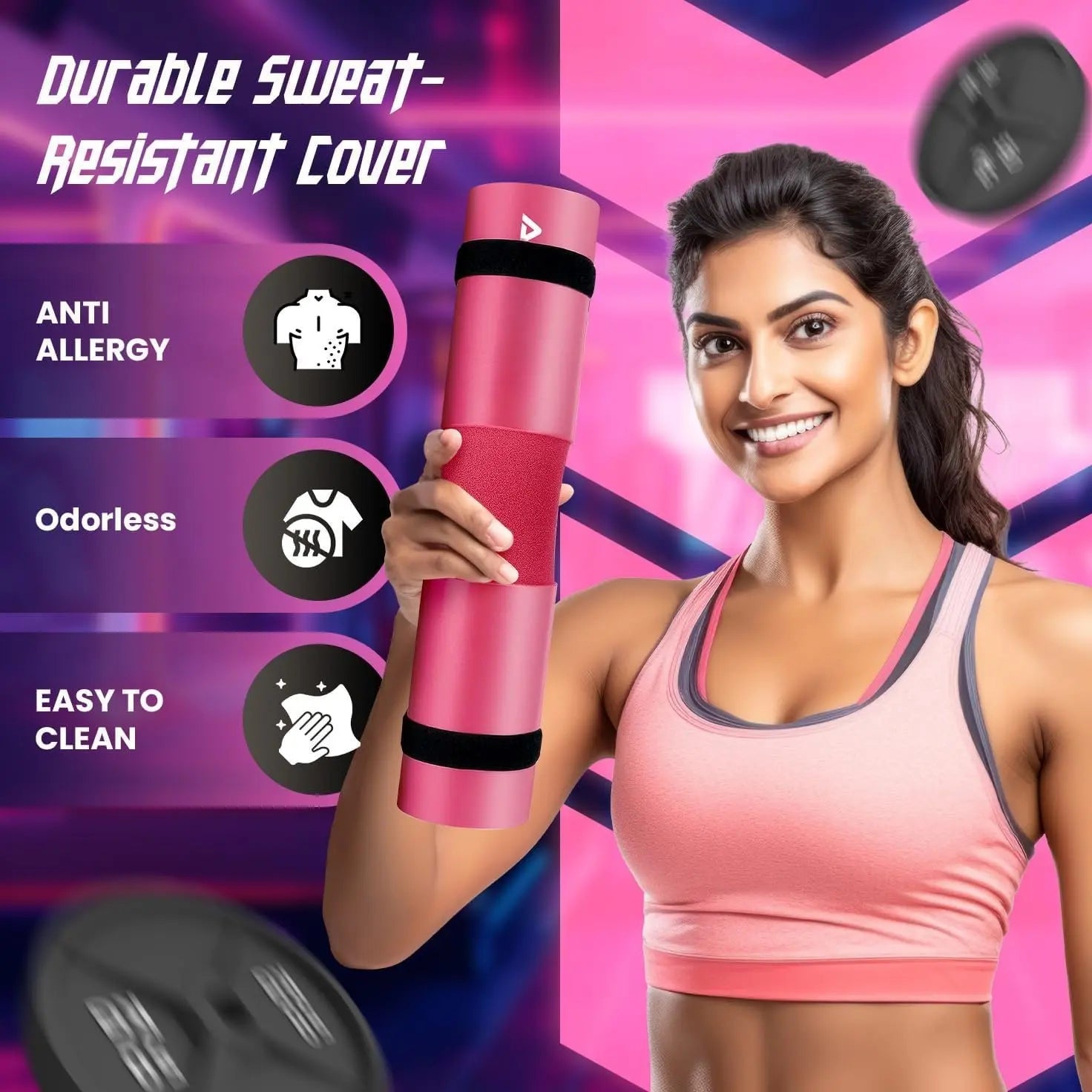 Barbell Pad for Squats & Thrusts 1.2 Extra-Thick High-Density Non-Slip & Support Cushion Fits Olympic & Standard Bars Quick On/Off Design + 2 Securing Straps