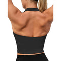 Aoysky Womens Buttery Soft Halter Workout Tank Tops with Built in Bra Cropped Padded Open Back Gym Longline Sports Bras